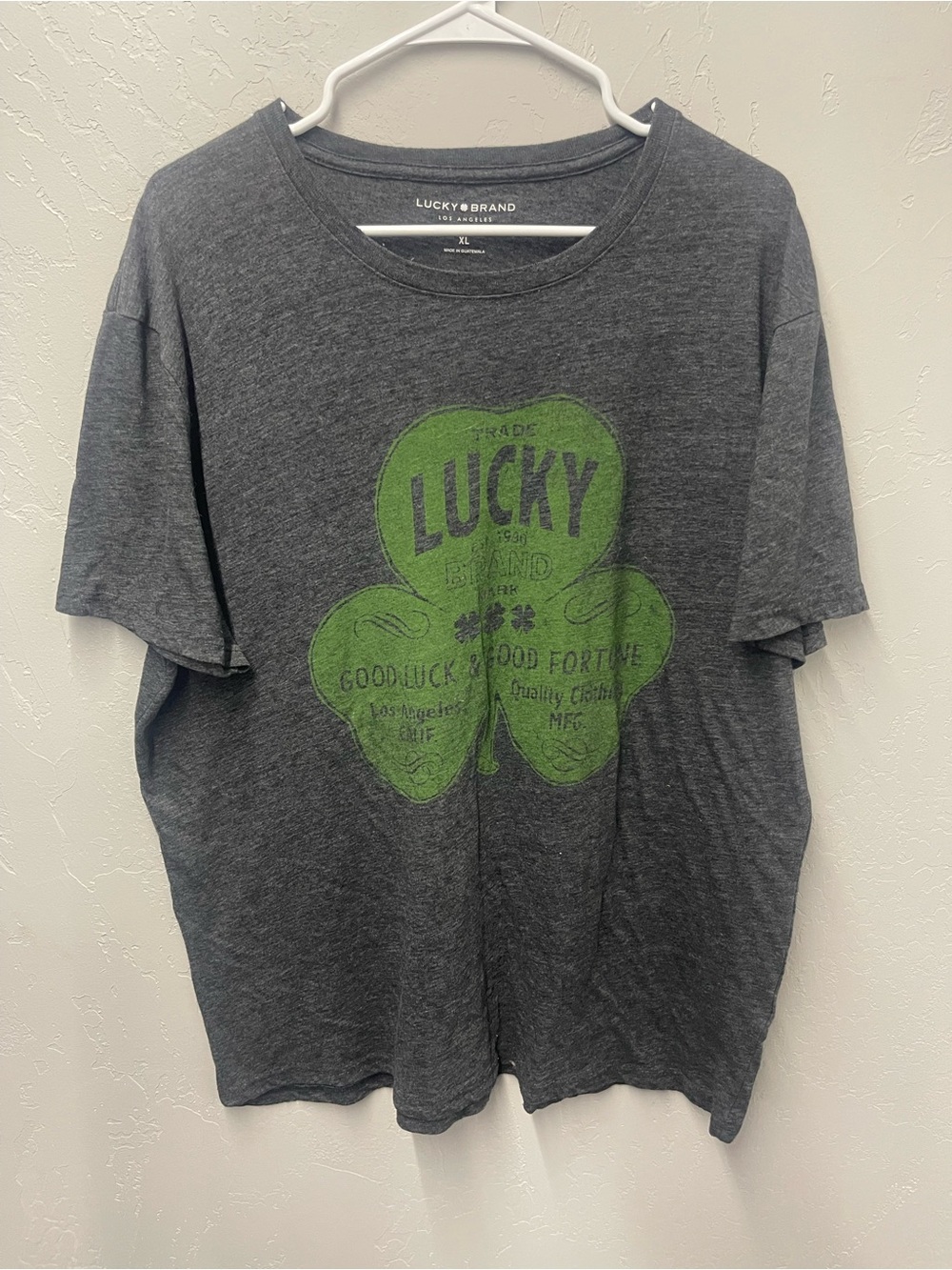 Lucky Brand Gray Heather Tee with Green Graphic